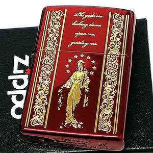 ZIPPO ライター マリア ジッポ レッド＆ゴールド AveMaria 赤金 御守り エッチング彫刻 かっこいい おしゃれ メンズ レディース ギフト