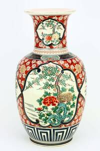 美品　伊万里焼 飾壼 壼 草花木色絵 金彩　骨董　古美術　花瓶　花柄　花入 骨董品 陶器 時代物