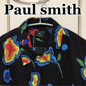 Paul smithポールスミス　花柄シャツ　フローラル リバティ　Lサイズ　ブラック　半袖シャツ リヨセル