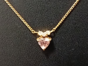 【ピンクハート】K18／ダイヤ0.03ct／40.5cm／1.7g イエローゴールド　ネックレス