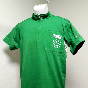 ◆プーマゴルフ　PUMA GOLF　メンズ　半袖ハーフジップシャツ　Mサイズ　グリーン　緑　スポーツ