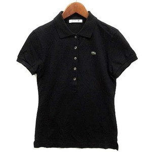 ラコステ LACOSTE 半袖 リブカラー ポロシャツ ワンポイント ストレッチ 鹿の子 ブラック 黒 36 PF169A 日本製 レディース