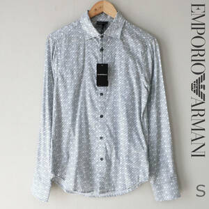 新品 EMPORIO ARMANI エンポリオアルマーニ シャツ ロゴ ボタンシャツ ドレスシャツ 長袖シャツ ストレッチ 未使用 メンズ 白 黒 Sサイズ