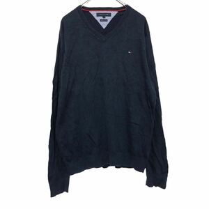 TOMMY HILFIGER Ｖネック セーター XL ネイビー トミーヒルフィガー ビッグサイズ コットン 古着卸 アメリカ仕入 a508-6344