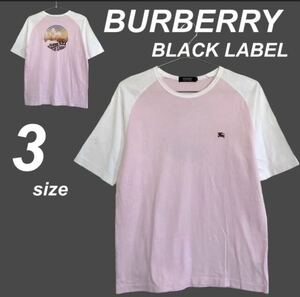 BURBERRY BLACK LABEL バーバリーブラックレーベル メンズ Tシャツ 3 半袖カットソー ロゴ BM(52-431-12 希少 ホワイト×ピンク(F30)★