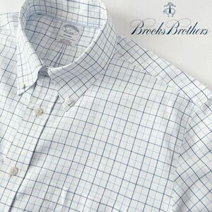 ブルックスブラザーズ BROOKS BROTHERS ボタンダウン スーピマコットン ノンアイロン 半袖 シャツ L 180/104B (日本XL) ホワイト ネイビー