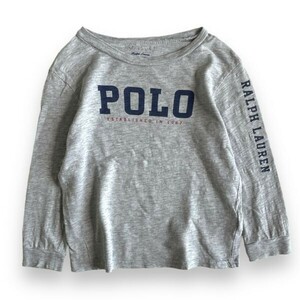 国内正規品 RALPH LAUREN ラルフローレン 長袖 POLO プリント ロゴ コットン Tシャツ L/S キッズ KIDS BABY ベビー 子供用 24M グレー