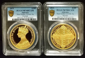 2021年 オルダニー ゴチッククラウン 200ポンド 2オンス プルーフ 金貨 2枚セット PCGS PR70 DCAM ゴシッククラウン イギリス