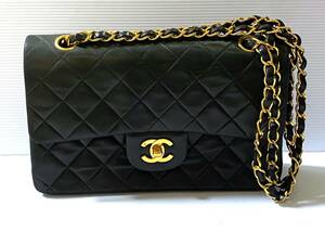 CHANEL ビンテージ シャネル マトラッセ 23 チェーンショルダーバッグ ラムスキン Wフラップ Wチェーン ゴールド金具 2番台/レディース/T9