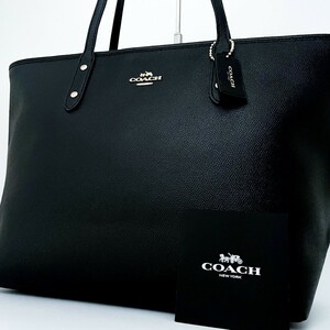 1円〜■未使用級■COACH コーチ ロゴ トートバッグ ビジネス 大容量 A4可 肩掛け可 ブリーフケース レディース メンズ レザー ブラック 黒