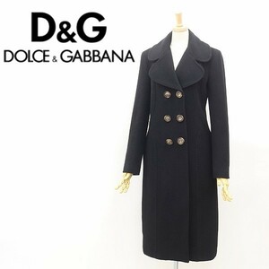 美品◆D&G ドルチェ&ガッバーナ 裏地花柄 モヘヤ混 ウール ダブル ロング コート ブラック 26/40