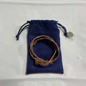 送料一律430円 美品 TORY BURCH トリーバーチ ブレスレット レザー ロゴデザイン ブラウン ゴールド 保存袋付き アクセサリー 