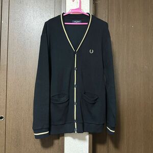 FRED PERRY フレッドペリー Tipped Pique Texture Cardigan カーディガン ブラック×ゴールド Lサイズ