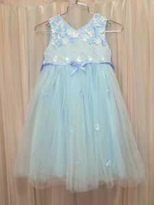 10-48☆BABY*パステル系水色オーバーレース＆ホワイトメッシュ*子供ドレス/120/W31.B33☆