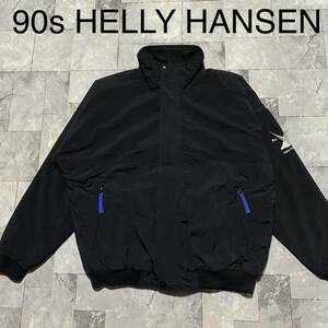 90s HELLY HANSEN ヘリーハンセン USA企画 ナイロンジャケット 刺繍ロゴ 裏地フリースアウトドア ヴィンテージ ブラック サイズM 玉FS1113