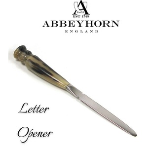 英国製 レターオープナー 水牛角ハンドル アザミ模様21cm ペーパーナイフ ABBEYHORNアビホーン ロゴあり アビィホーン 封筒開封 ホーン
