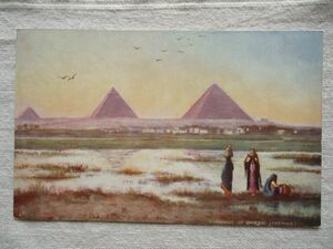 【絵葉書1枚】 PYRAMIDS OF GHIZEH [Evening] - EGYPT /Raphael Tuck & Sons OILETTE ギザ 日の入り /遺物建築ヴィンテージ ハガキ 34-2