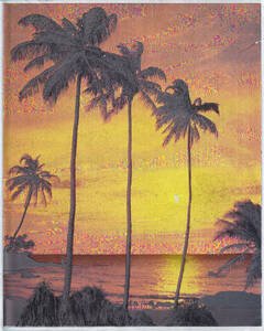 1661-12　メタルカラープリント ビーチの夕焼け　ハワイ　南国　dufex prints England　