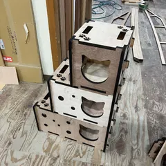 キャットタワー 猫箱 木製BOX 組み立て式 ねじ不要 3点セット ラワン MDF 工作　DIY　小サイズ