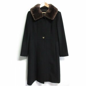 美品 FOXEY BOUTIQUE フォクシー Coat Noisette カシミヤ100％ ヌートリアファー ロングコート 36160 サイズ40 ブラック ◆