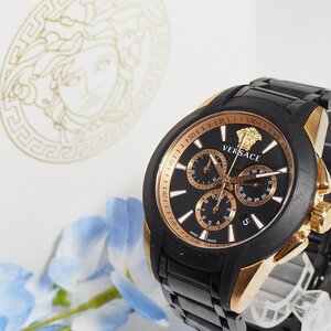 ヴェルサーチ VERSACE クロノグラフ デイト メデューサ メンズ 腕時計 箱 F303 ゴールド 中古