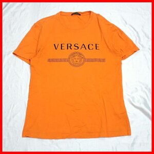 ★VERSACE/ヴェルサーチ 半袖Tシャツ メンズM/オレンジ/ロゴプリント/メデューサ/コットン100%/ラウンドネック&2041400002