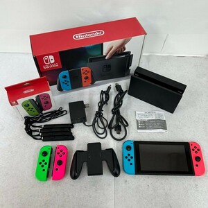 I417-O53-786 Nintendo Switch ニンテンドー スイッチ 本体 HAC-001/Joy-Con 4個 ネオングリーン レッド ピンク ブルー/ドック/箱 通電OK⑩