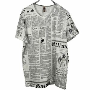 美品　ジョンガリアーノ ニュースペーパー柄 半袖 Tシャツ　ホワイト JOHN GALLIANO メンズ　総柄　トップス