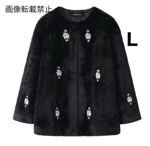 black vintage ヴィンテージ レトロ ビジュー ファーコート アウター Lサイズ レディース★ZARA 好きな方に★2024 秋冬新作 新品未使用★