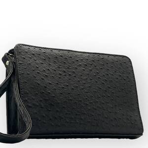 １円 ◇美品 入手困難品Relmondo VALENTINO ヴァレンティノ オーストリッチ クラッチバッグ セカンドバッグ ビジネス メンズ ブラック 黒 