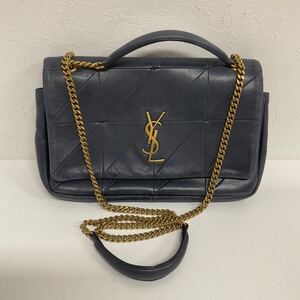 営NA043-60◆ SAINT LAURANT／サンローラン ジェイミー チェーン ショルダーバッグ ラムスキン ネイビー×ゴールド金具