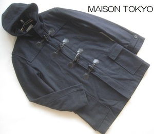 美品!!メゾントウキョウ MAISON TOKYO*美シルエット ウールタッチダッフルコート L 紺 ネイビー