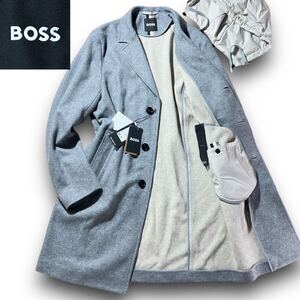 新品!現行10万 XL】HUGO BOSS 2way チェスターコート ロング フード取外可 イタリア生地 ウール グレー 50 LL ヒューゴボス 大谷翔平 紳士