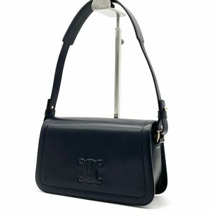 1円 極美品 CELINE セリーヌ トリオンフ カーフレザー ショルダーバッグ フラップ ワンショルダー ブラック ヴィンテージ