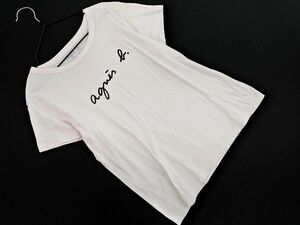 ネコポスOK agnes b アニエスベー ロゴ 半袖 Tシャツ sizeT1/白 ■◆ ☆ ega8 レディース