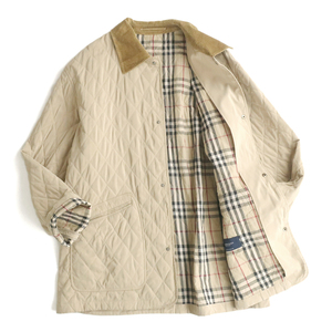 03年イングランド製 BURBERRY バーバリー 中綿ダイヤキルティング スナップブルゾン ハーフ丈 ベージュ×ノバチェック (XL)