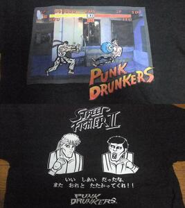 パンクドランカーズ punkdrunkers ストリートファイター カプコン capcom コラボ Tシャツ Lサイズ相当 黒 ゲーム アーケード 格闘 プロレス