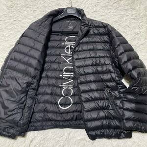 極美品●XL カルバンクライン プレミアムダウンジャケット ブルゾン Calvin Klein CKロゴ 超軽量 リアルダウン90% 裏ロゴ キルティング 黒