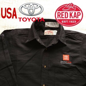 A802 RED KAP ワーク シャツ 長袖 S アメリカ 古着 レッドキャップ USA TOYOTA トヨタ メカニック ユニフォーム スタッフ 制服 整備 刺繍 M