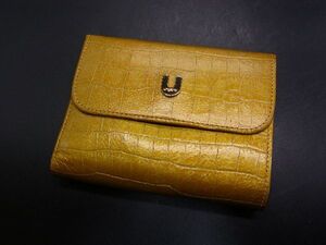 ■極美品■ emanuel ungaro ウンガロ クロコダイル型押しレザー 二つ折り 財布 ウォレット 札入れ 小銭入れ ゴールド系 DH1464