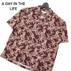 美品★ A DAY IN THE LIFE ユナイテッドアローズ パイナップル総柄 半袖 オープンカラー シャツ Sz.M　メンズ　C4T06382_6#A