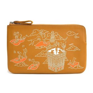 （新品・未使用品）エルメス HERMES カレ ポケット ロング エルメスの叙事詩 ポーチ ヴォースイフト レザー セザム ベージュ Z刻印 箱付