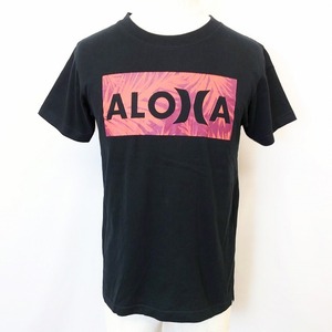 HURLEY ハーレー S メンズ 男性 Tシャツ カットソー ロゴプリント ALOHA アロハ ヤシの葉 丸首 クルーネック 半袖 綿100% ブラック 黒