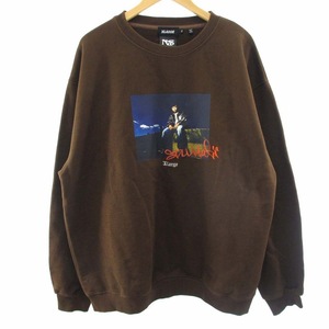 エクストララージ X-LARGE ナス NAS コラボ PHOTO CREWNECK SWEATSHIRT スウェット トレーナー プリント 刺繍 101241012018 ブラウン 茶 XL