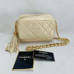 シャネル CHANEL マトラッセ チェーン ショルダー バッグ レザー ベージュ系 フリンジ ココマーク ゴールド 金具 ヴィンテージ