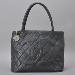 1円 良品 CHANEL シャネル 復刻トート ハンドバッグ レザー ブラック シルバー金具 6番台 ココマーク マトラッセ トートバッグ 鞄 Me.g