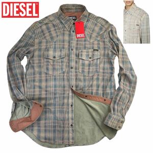 定価11万 美品 DIESEL ディーゼル L-FIVE 2022FW レザーシャツ サイズM 羊革 タグ付き ピンホール有 襟元スレ有 チェック柄 上質 A2428