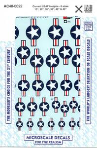 1/48　マイクロスケールデカール　AC48-0022　Current USAF Insignia - 6 Sizes with red stripes