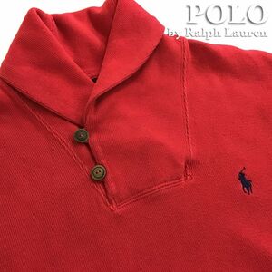 ★稀少サイズ!!★正規品★【Polo by Ralph Lauren ラルフローレン】ショールカラー 刺繍ポニー コットンセーター【メンズ S】黒 K2-668