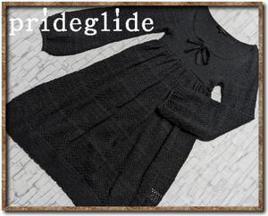 美品！！☆prideglide　プライドグライド　リボン付き切替ニットワンピース　濃グレー☆